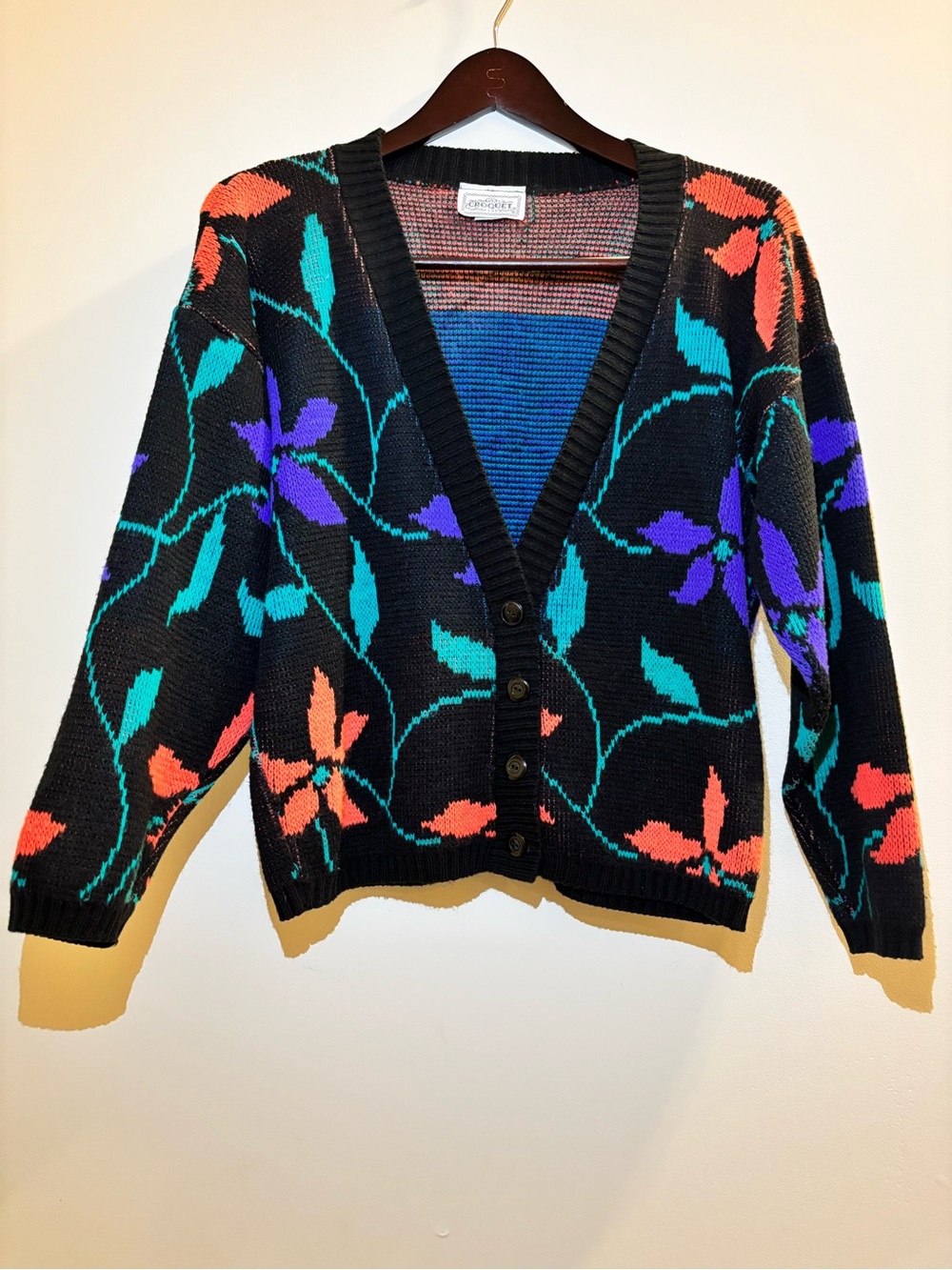 Floral V-Neck Button Cardigan Sweater - Black Multi
